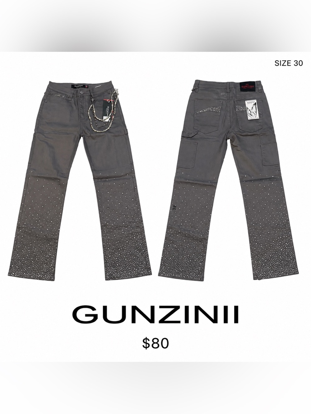 Men’s Gray Embellished Wide-Leg Pants